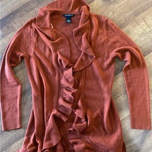 Susan Lawrence waterfall cardigan burnt orange color